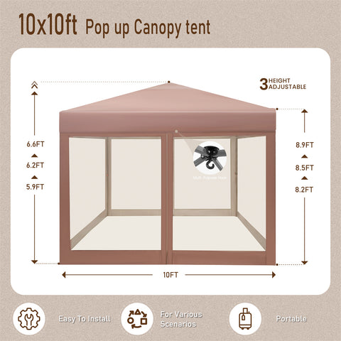 10'x10' Pop-up Tent with Vents Top for Camping Party and Barbecue