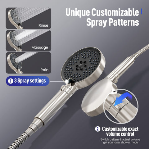 Brushed Nickel Multi-Function Rain Shower Head with Handheld Spray and Adjustable Height
