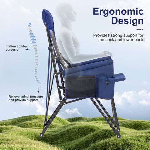 LET'S CAMP Oversized Camping Chairs High Back Heavy Duty Lawn Chair Support 500LBS, Portable Collapsible Chair with Cup Holder, Side Pocket(Blue)