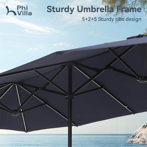 13ft Large Double-Sided Patio Umbrella with Solar Powered LED Lights