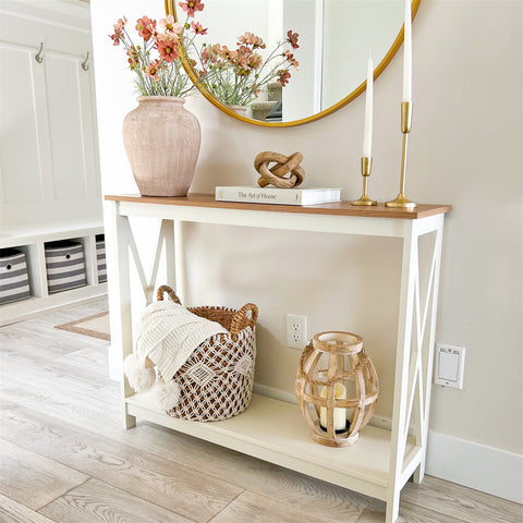 PHI VILLA Farmhouse-Inspired Manufactured Wood Coffee Table