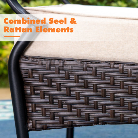 7-Piece Teak-grain Table & Rattan-steel Cushion Fixed Chairs Patio Dining Sets
