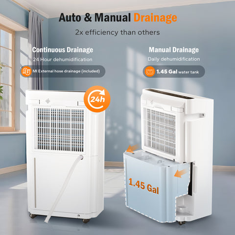 High Efficiency Home Dehumidifier with 3 Modes for Large Room