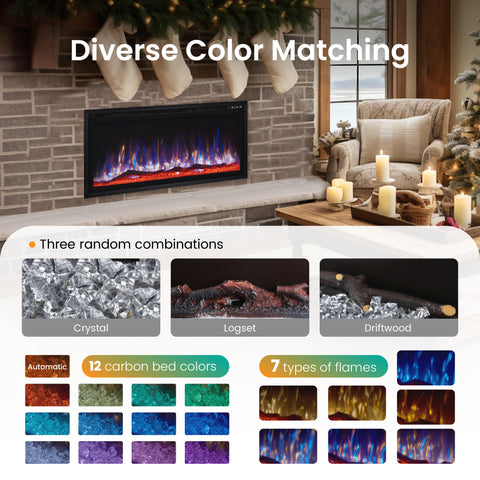 Premium Wall Mounted & Recessed Electric Fireplace with Remote Control