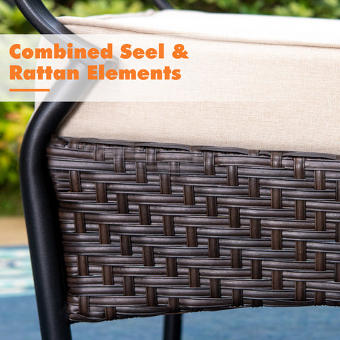 7-Piece Large Teak-grain Table & Rattan-steel Cushion Fixed Chairs Patio Dining Sets