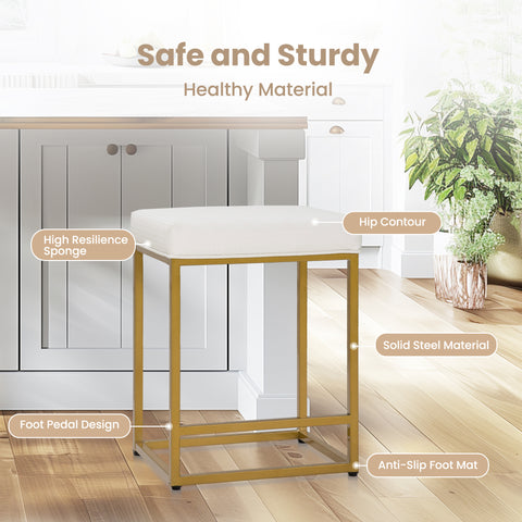 24 Inch Backless Counter Height Bar Stool White PU Leather Seat with Metal Frame