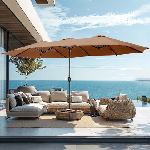 15ft Double-Sided Extra Large Patio Twin Umbrella (Base Included)