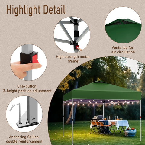 10'x10' Pop-up Canopy Tent with 3 Adjustable Height and Roller Bag