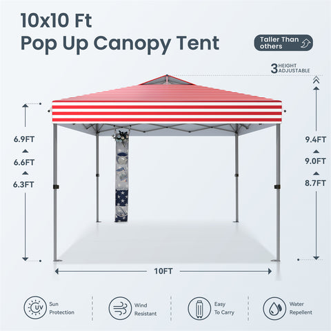 10'x10' Pop-up Tent with Storage Bag and Roller Bag for Camping Party and Barbecue
