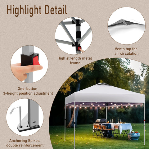 10'x10' Pop-up Canopy Tent with 3 Adjustable Height and Roller Bag