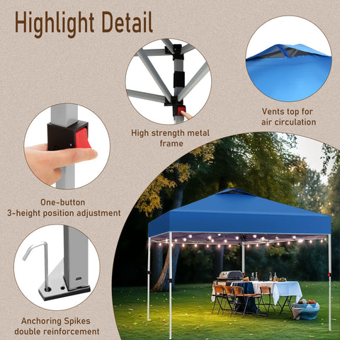 10'x10' Pop-up Canopy Tent with 3 Adjustable Height and Roller Bag