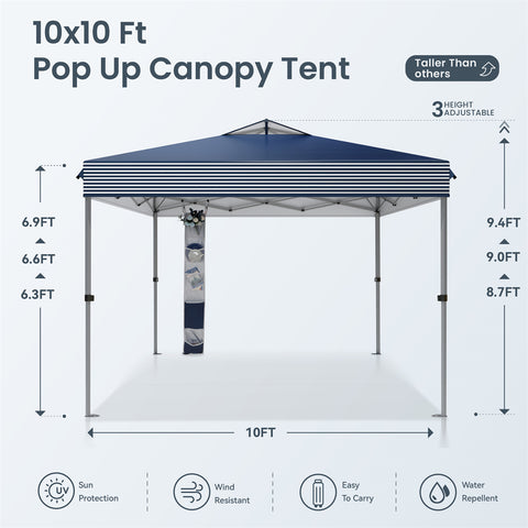 10'x10' Pop-up Tent with Storage Bag and Roller Bag for Camping Party and Barbecue