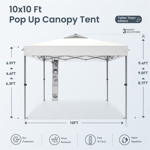 10'x10' Pop-up Tent with Storage Bag and Roller Bag for Camping Party and Barbecue