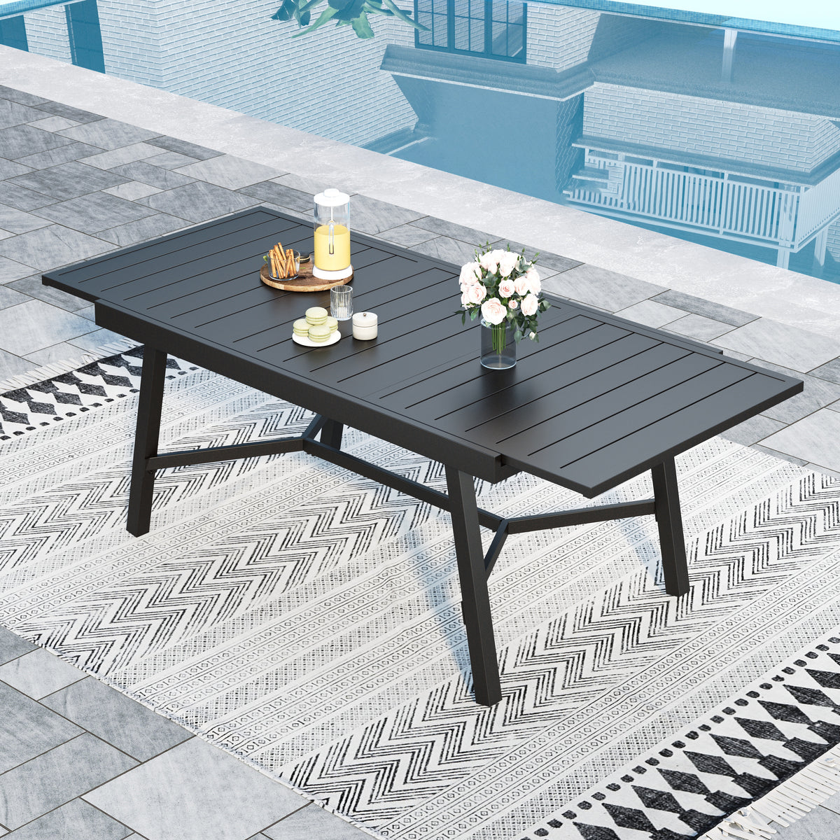 Metal Adjustable Outdoor Patio Dining Table for 6-8 Person