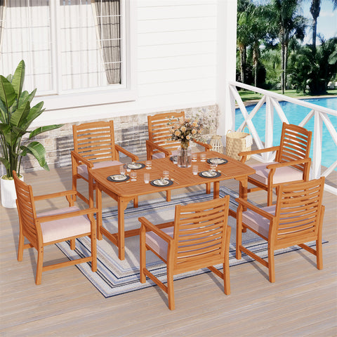 Acacia Wood Patio Furniture Set Adjustable Table & Fixed Chairs