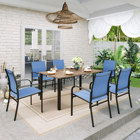 7-Piece_Farmhouse_Style_Wood_Grain_Table_Textilene_Fixed_Chair_Patio_Dining_Sets_BL