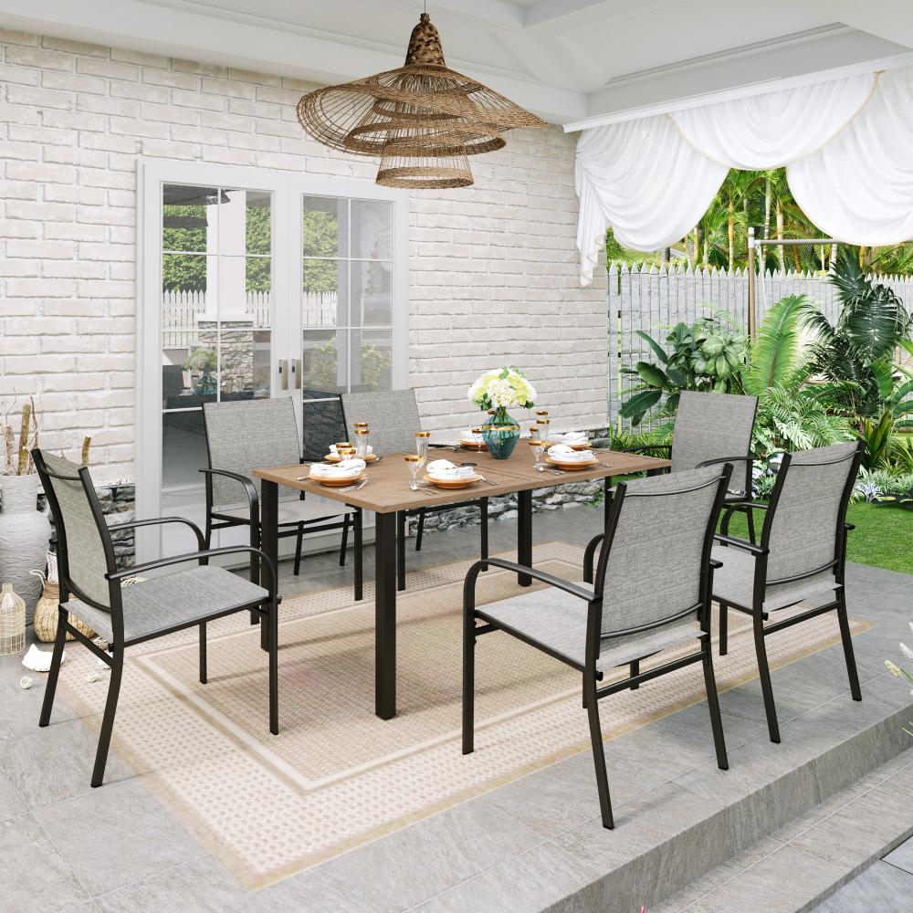 7-Piece_Farmhouse_Style_Wood_Grain_Table_Textilene_Fixed_Chair_Patio_Dining_Sets_BR