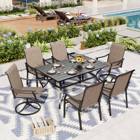 7-Piece Patio Dining Set with Ergo Sling Fixed & Swivel Chairs and Steel Rectangle Table