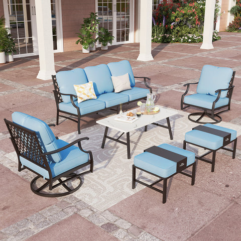 5-Seat Thick Cushion Conversation Sets with Swivel Chairs & Ottoman