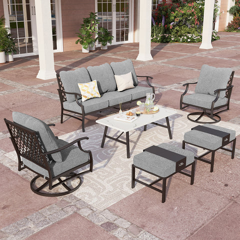 5-Seat Thick Cushion Conversation Sets with Swivel Chairs & Ottoman