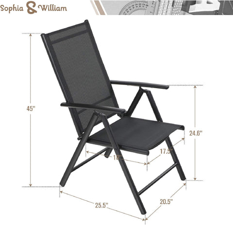 Pre-assembled Aluminum & Steel Frame Reclining Folding Sling Chair, Set of 2
