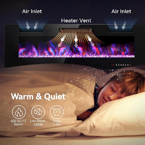 60" Ultra-thin Insert Wall Mounted & Recessed Electric Fireplace with Remote Control & Touch Screen, 750/1500W