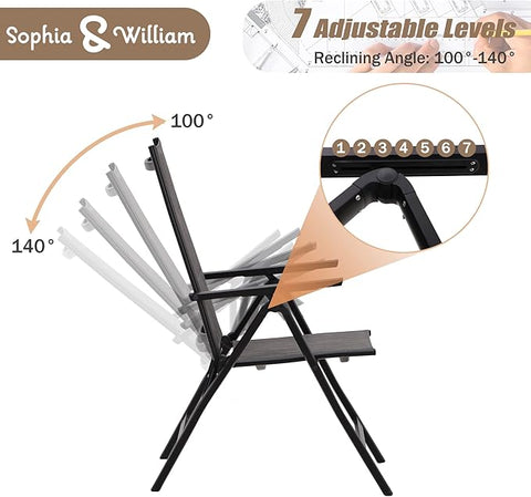 7PC Steel Panel Rectangle Table & 6 Textilene Reclining Foldable Chairs Patio Outdoor Dining Set