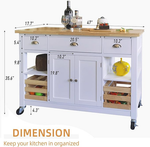 Rolling Kitchen Island Cart with Storage