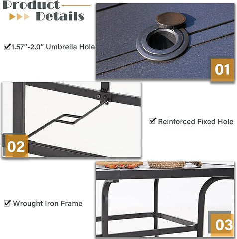 7PC Steel Panel Rectangle Table & 6 Textilene Reclining Foldable Chairs Patio Outdoor Dining Set