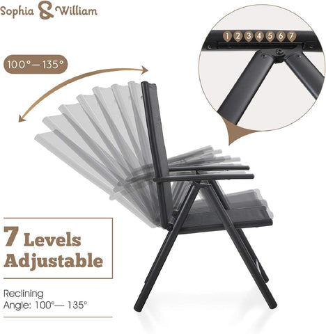 Pre-assembled Aluminum & Steel Frame Reclining Folding Sling Chair, Set of 2