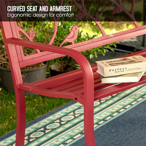50" Patio Garden and Park Bench, Steel Frame Porch Chair Seat