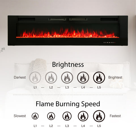 72" Ultra-thin Insert Wall Mounted Electric Fireplace, 750/1500W