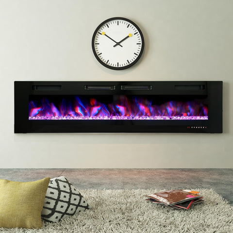 72" Ultra-thin Insert Wall Mounted Electric Fireplace, 750/1500W
