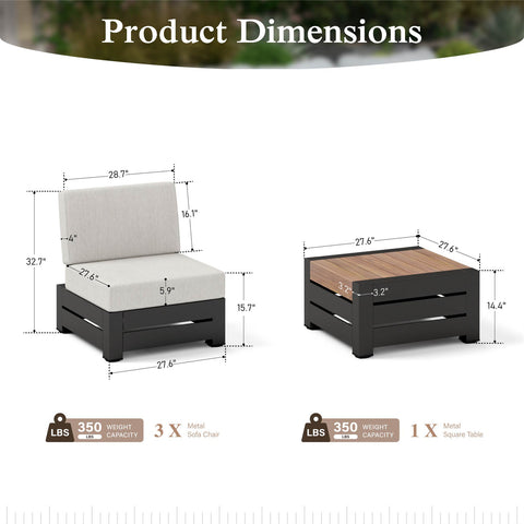 4-Seater Outdoor Conversation Sofa Set with Woodgrain Side Table