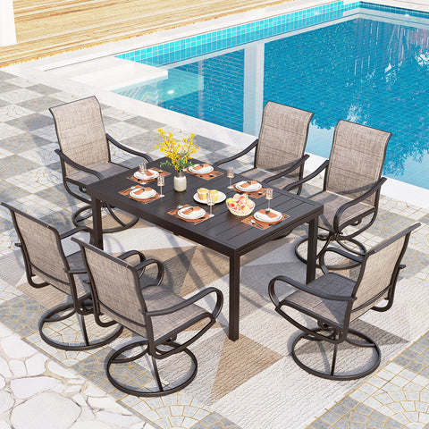 9/7-Piece Adjustable Table + Textilene Swivel Chairs Patio Dining Set