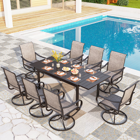 9/7-Piece Adjustable Table + Textilene Swivel Chairs Patio Dining Set