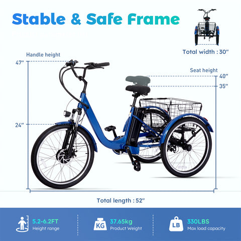 ALPHAKIDS 24" Electric Tricycle - 7-Speed 330lbs Electric bicycles