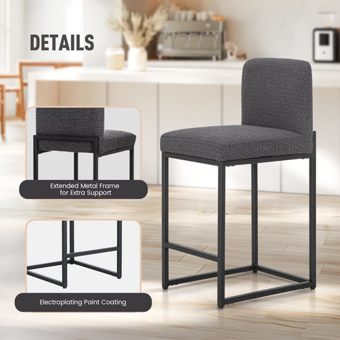 24 Inch Counter Height Bar Stool Chenille Upholstered with Backrest- Set of 4