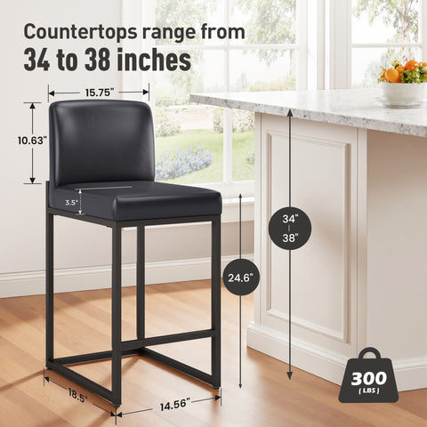 24 Inch Counter Height PU Leather Bar Stool with Backrest