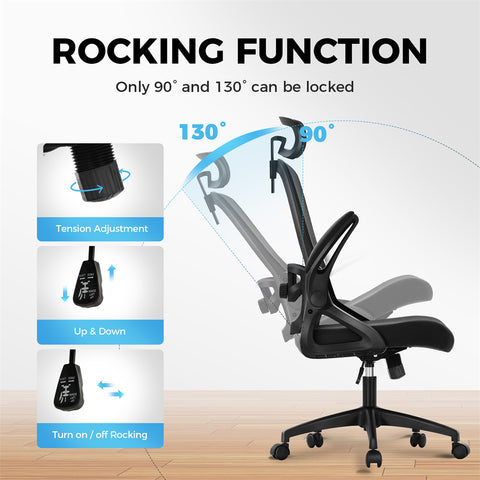 Ergonomic Mesh Office Chair with Adjustable Lumbar Support & Flip-Up Armrests for Home Office & Back-to-School