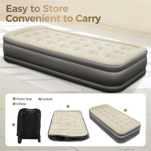 19” Twin Foldable Inflatable Air Mattress with Built-in Pump and Pillow for Camping and Home Guests