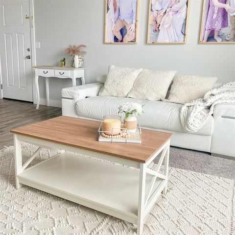 PHI VILLA Farmhouse-Inspired Manufactured Wood Coffee Table