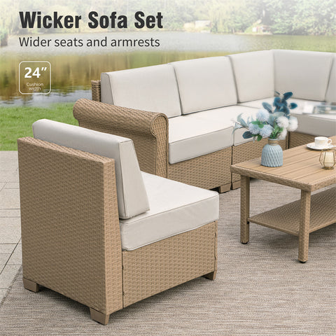 Outdoor Rattan Sofa Set with T-Shaped Sponge Cushion and Coffee Table
