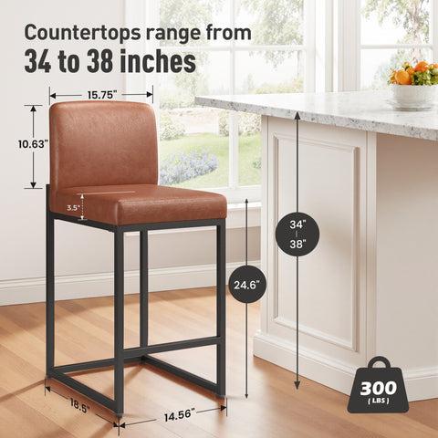 24 Inch Counter Height PU Leather Bar Stool with Backrest