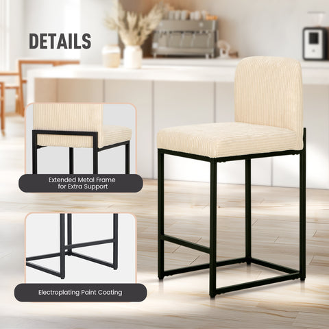 24" Corduroy Counter Height Bar Stool with Backrest- Set of 4