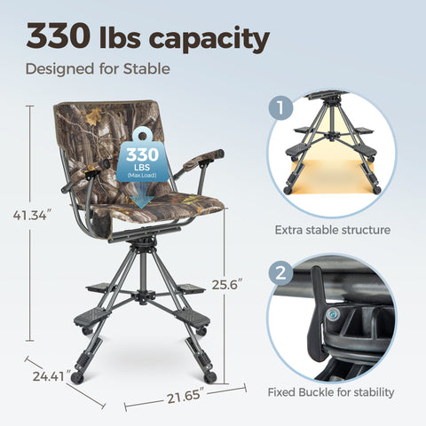 360° Silent Swivel Blind Hunting Chair with Shooting Pedals