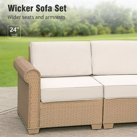 Outdoor Rattan Sofa Set with T-Shaped Sponge Cushion and Coffee Table