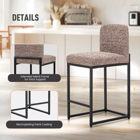 24 Inch Counter Height Bar Stool Chenille Upholstered with Backrest- Set of 4