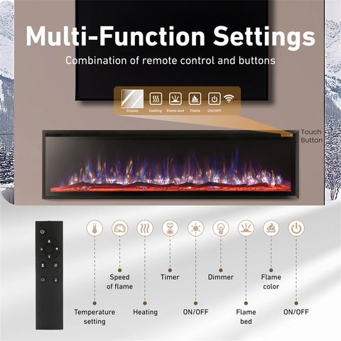Premium Wall Mounted & Recessed Electric Fireplace with Remote Control