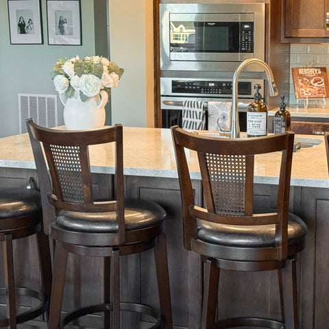 Phi Villa 360° Swivel Retro Wooden Bar Height Stools with Backs